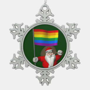 Adorno De Peltre Tipo Copo De Nieve Orgulloso Santa Claus con bandera arcoiris
