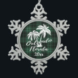 Adorno De Peltre Tipo Copo De Nieve Orlando Beach Florida Palm Green Plaid<br><div class="desc">Ornamento de Navidad Orlando Beach Florida Palm Tree Green Plaid</div>