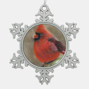 Adorno De Peltre Tipo Copo De Nieve Ornamento cardinal rojo del copo de nieve del