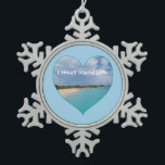 Adorno De Peltre Tipo Copo De Nieve Ornamento cerámico de la vida en la isla del coraz<br><div class="desc">Ornamento de I Heart Island Life Fotografía asombrosa de una prístina playa de Sint Maarten bordeada por un océano azul cristalino. Puede cambiar el color de fondo y el texto a personalizar. Por celeste@khoncepts.com</div>