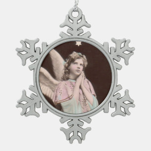 Adorno De Peltre Tipo Copo De Nieve ornamento clásico del ángel de la foto del vintage