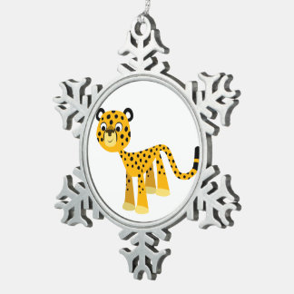 Adorno De Peltre Tipo Copo De Nieve Ornamento curte feliz Personalizado Cheetah Pewter