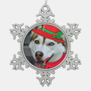Adorno De Peltre Tipo Copo De Nieve Ornamento cute siberiano Husky Santa