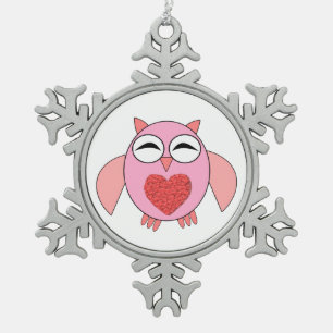 Adorno De Peltre Tipo Copo De Nieve Ornamento de búho de corazón de amor rosa