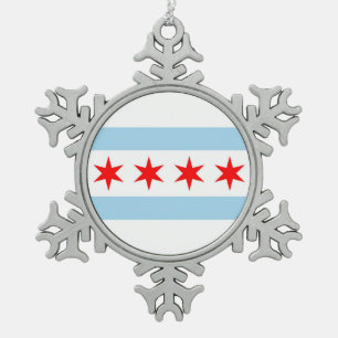 Adorno De Peltre Tipo Copo De Nieve Ornamento de copo de nieve con bandera de Chicago,