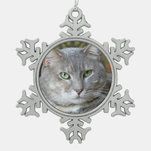 Adorno De Peltre Tipo Copo De Nieve Ornamento de copo de nieve con foto de gato Mascot