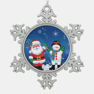 Adorno De Peltre Tipo Copo De Nieve Ornamento de copo de nieve de Santa y Snowman Pewt