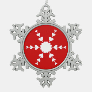 Adorno De Peltre Tipo Copo De Nieve Ornamento de copo de nieve del corazón blanco rojo