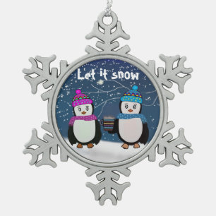 Adorno De Peltre Tipo Copo De Nieve Ornamento de copos de nieve de amigos pingüinos