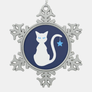 Adorno De Peltre Tipo Copo De Nieve Ornamento de copos de nieve de gato blanco