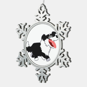 Adorno De Peltre Tipo Copo De Nieve Ornamento de Cute Happy Personalizado Border Colli