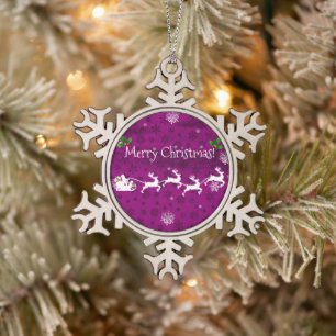 Adorno De Peltre Tipo Copo De Nieve Ornamento de esquisto y reno de Magenta Santa