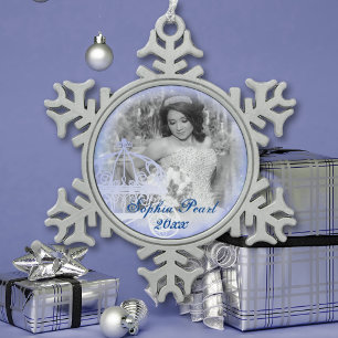 Adorno De Peltre Tipo Copo De Nieve Ornamento de fotos de Navidades de copo de nieve a