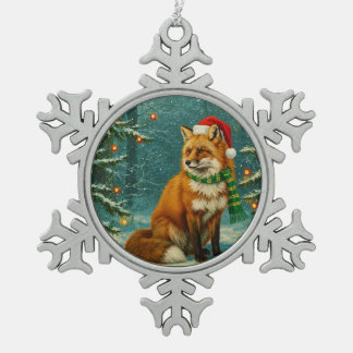 Adorno De Peltre Tipo Copo De Nieve Ornamento de Navidad de Woodland Fox Estilo Antigu