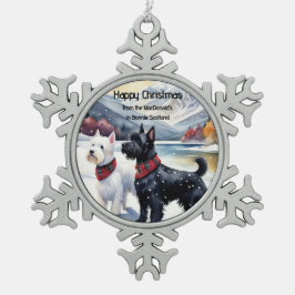 Adorno De Peltre Tipo Copo De Nieve Ornamento de Navidad escocés, Westie, Escocia