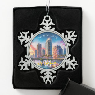Adorno De Peltre Tipo Copo De Nieve Ornamento de Navidad Tampa Skyline Snowflake Pewte