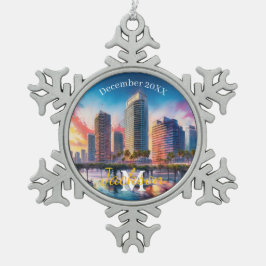 Adorno De Peltre Tipo Copo De Nieve Ornamento de Navidad Tampa Skyline Snowflake Pewte