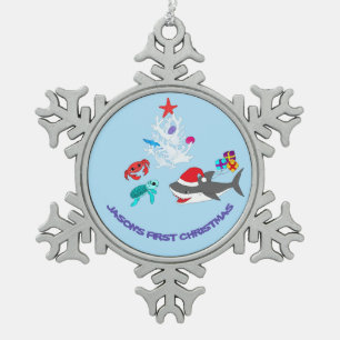 Adorno De Peltre Tipo Copo De Nieve Ornamento de tiburón navideño