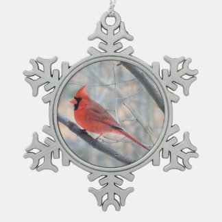 Adorno De Peltre Tipo Copo De Nieve Ornamento de timbre de perfil del cardenal rojo