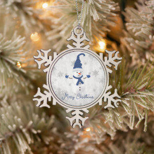 Adorno De Peltre Tipo Copo De Nieve Ornamento de vacaciones Blue Cute Snowman