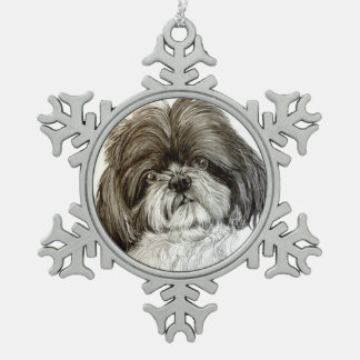 Adorno De Peltre Tipo Copo De Nieve Ornamento del navidad de Shih Tzu por el