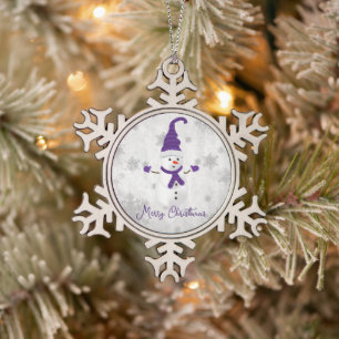 Adorno De Peltre Tipo Copo De Nieve Ornamento feriado Purple Cute Snowman