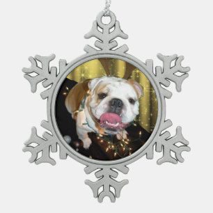 Adorno De Peltre Tipo Copo De Nieve Ornamento inglés del navidad del bulldog