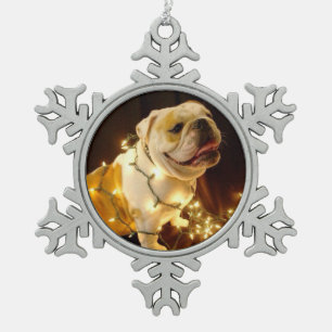 Adorno De Peltre Tipo Copo De Nieve Ornamento inglés del navidad del bulldog