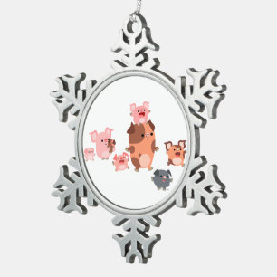 Adorno De Peltre Tipo Copo De Nieve Ornamento Metalizado de la familia de cerdos Cute