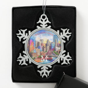 Adorno De Peltre Tipo Copo De Nieve Ornamento navideño de Pittsburgh Snowflake Pewter