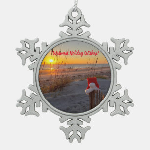 Adorno De Peltre Tipo Copo De Nieve Ornamento navideño de temática playera con Santa H