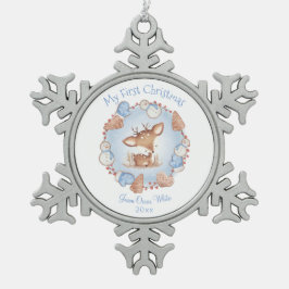 Adorno De Peltre Tipo Copo De Nieve Ornamento navideño niño bebe azul beige