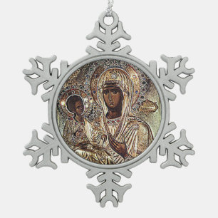 Adorno De Peltre Tipo Copo De Nieve Ornamento negro del navidad de Madonna