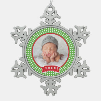 Adorno De Peltre Tipo Copo De Nieve Ornamento personalizado de foto de recién nacidos