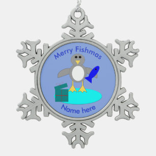 Adorno De Peltre Tipo Copo De Nieve Ornamento pingüino de la pesca navideña