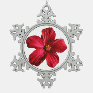 Adorno De Peltre Tipo Copo De Nieve Ornamento rojo hibiscus fllower Pewter Snowflake