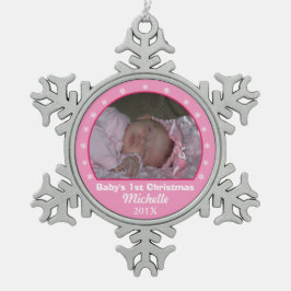 Adorno De Peltre Tipo Copo De Nieve Ornamento rosado de la foto del copo de nieve