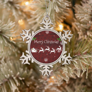 Adorno De Peltre Tipo Copo De Nieve Ornamento Sleigh y Reindeer de Santa Roja