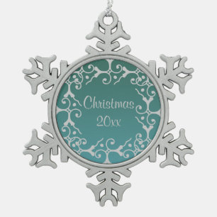 Adorno De Peltre Tipo Copo De Nieve Ornamento Verde azulado de copos de nieve 20xx par