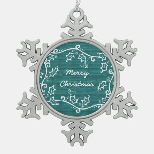 Adorno De Peltre Tipo Copo De Nieve Ornamento verde azulado Rústico Holly Snowflake