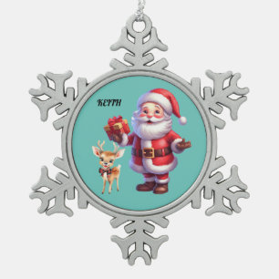 ADORNO DE PELTRE TIPO COPO DE NIEVE ORNAMIENTO DE SANTA Y REINDEER SNOWFLAKE