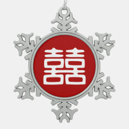 Adorno De Peltre Tipo Copo De Nieve Oscuro Red Doble Felicidad - Negrita