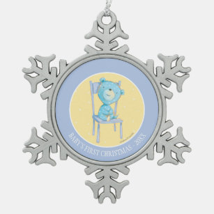 Adorno De Peltre Tipo Copo De Nieve Oso azul del calicó que sonríe en silla