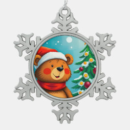 Adorno De Peltre Tipo Copo De Nieve Oso lindo en Santa Hat junto a Navidades decorados