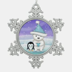 Adorno De Peltre Tipo Copo De Nieve Oso polar y pingüino lindos