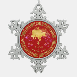 Adorno De Peltre Tipo Copo De Nieve Ox Rojo/Oro Zodiaco Chino ID542