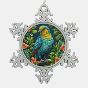 Adorno De Peltre Tipo Copo De Nieve Pájaro Colorido con Marco Floral