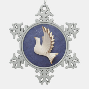 Adorno De Peltre Tipo Copo De Nieve Paloma blanca sobre el adorno de copo de nieve azu