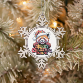 Adorno De Peltre Tipo Copo De Nieve Panda Rojo Feliz Navidad 12/25/25