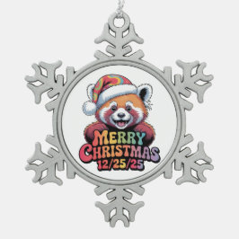 Adorno De Peltre Tipo Copo De Nieve Panda Rojo Feliz Navidad 12/25/25
